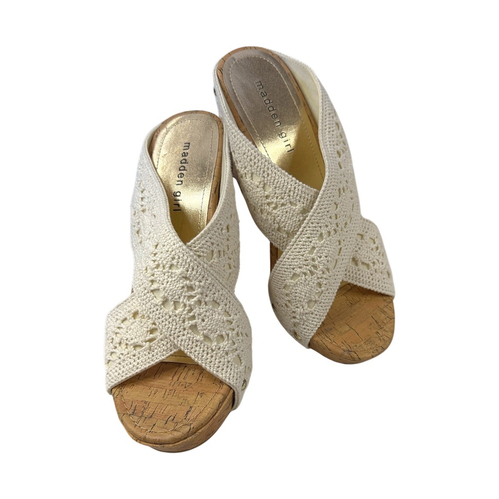 MADDEN GIRL Nautic Natural Platform Wedges - Womens Size 8 Crochet Strap Sandals - Picture 3 of 5